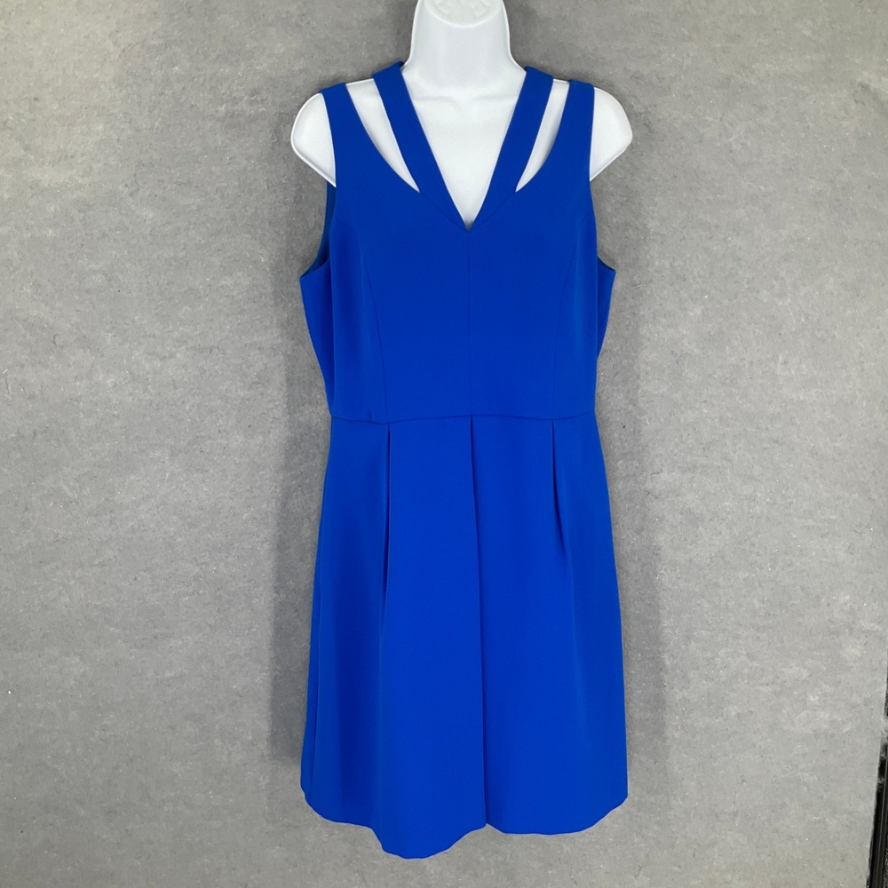 CeCe Dress Women's Sz 10 Sleeveless Cobalt Blue‎ V-Neck Pleated Cocktail Party